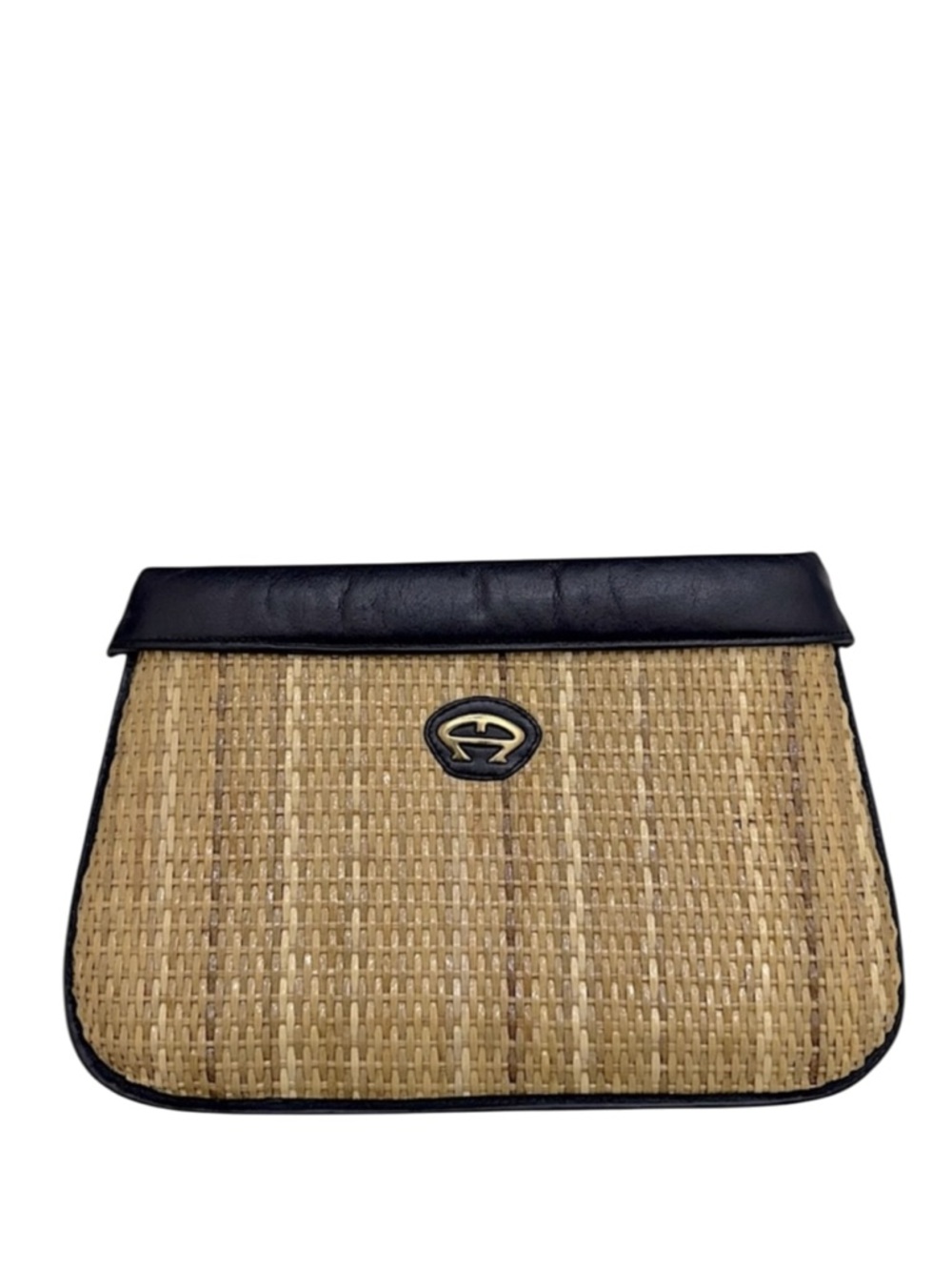 ETIENNE AIGNER - BLUE LEATHER TAN WICKER CLUTCH BAG POUCH